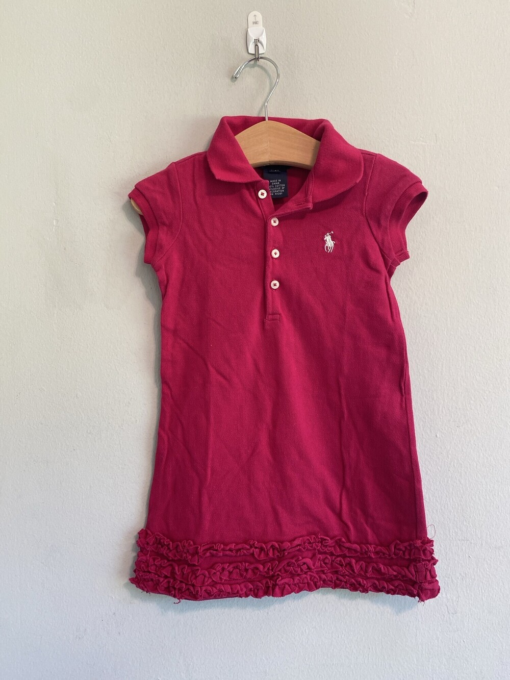 Ralph Lauren Magenta Ruffle Hem Polo Dress Girls 3T